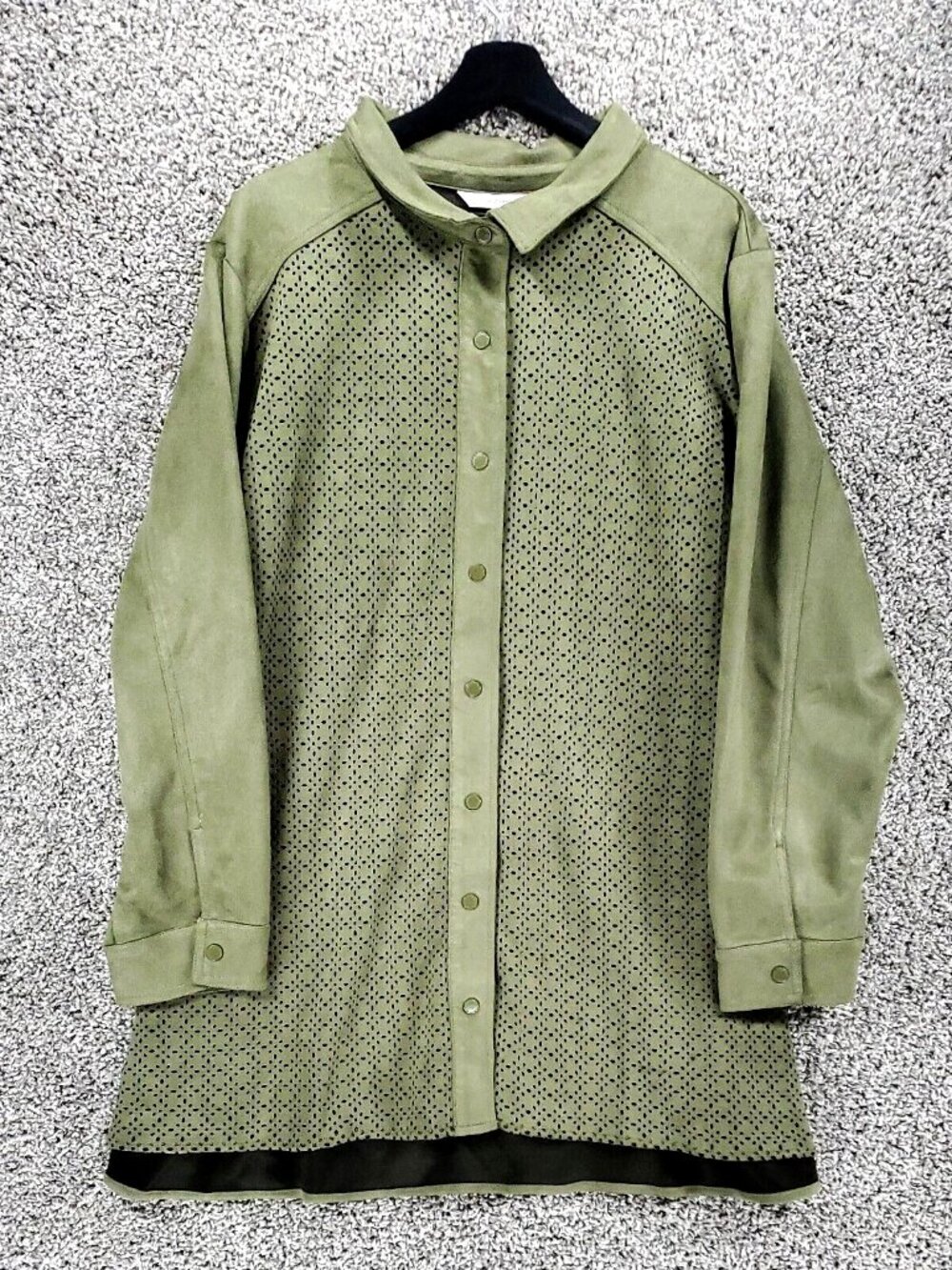 Isaac Mizrahi Live! Perforated Detail Basil Green Faux Suede Shacket Women's 2X